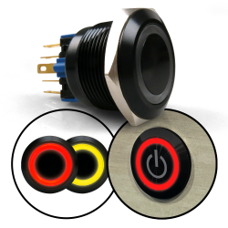 22mm Black 12V Latching Push Button Switch Red and/or Yellow LED Illuminated - Part Number: AUTSWAL22RY