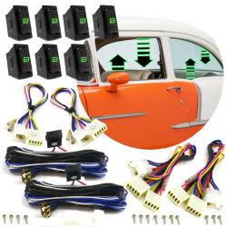 4 Door Car Power Window 7 Switch Kit w/ Green LED & Wiring Harness 12V Universal - Part Number: AUT73RSO