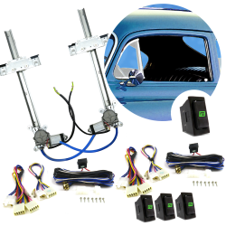 2 Door Flat Glass 12V Electric Power Window Kit w/ 3 Switches & Wiring Harness - Part Number: AUTPW55033