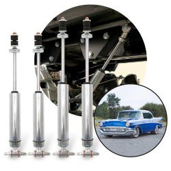 1955-1957 Chevrolet Bel Air Front & Rear Performance Shocks (4) Stem to Crossbar - Part Number: HEX9BE03F