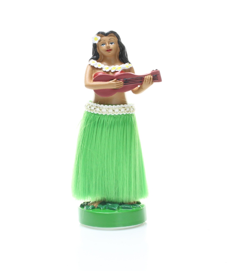 Hawaiian Dashboard Hula Girl 7" Doll Dance Pose Hawaii Hawaiiana Green Skirt NIB 