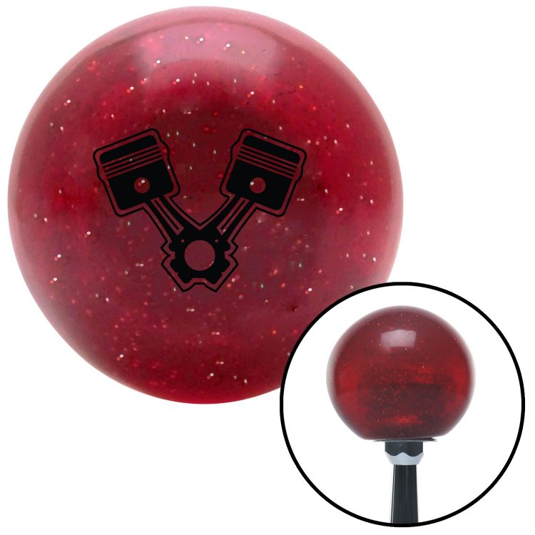 Black 2 Pistons American Shifter 46389 Red Metal Flake Shift Knob with 16mm x 1.5 Insert