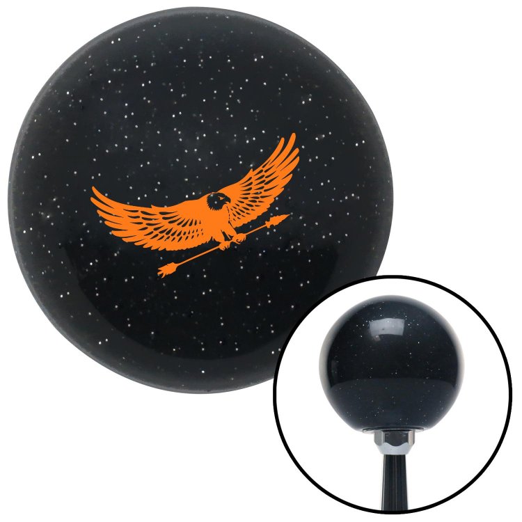 American Shifter 72716 Black Metal Flake Shift Knob with M16 x 1.5 Insert Orange Eagle with Arrow 