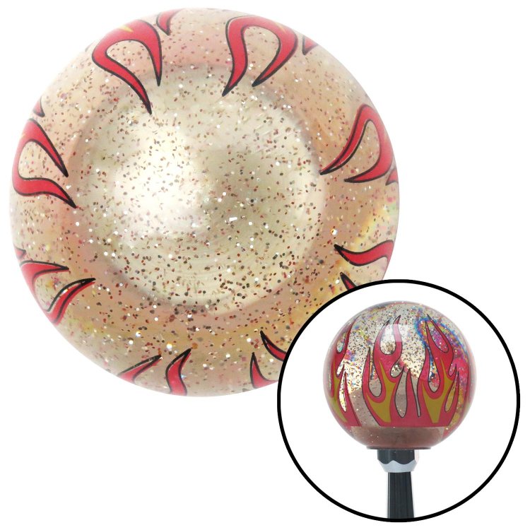 American Shifter 243483 Red Flame Metal Flake Shift Knob with M16 x 1.5 Insert Green Wing It 