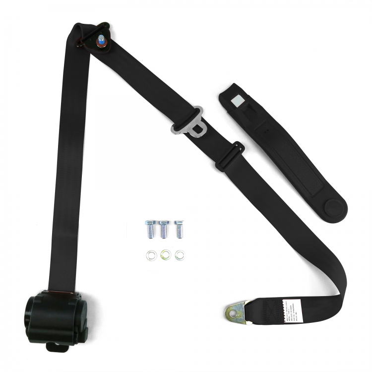 3 Point Retractable Vehicle Car Safety Seat Belt Long Adjustable Straps Black