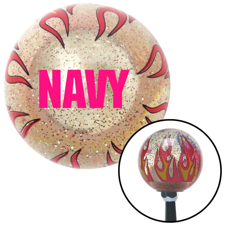 Pink Navy American Shifter 232834 Clear Flame Metal Flake Shift Knob with M16 x 1.5 Insert