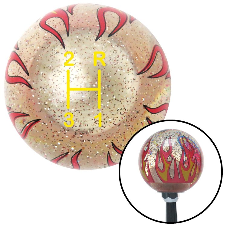 Yellow Shift Pattern 43n American Shifter 234686 Clear Flame Metal Flake Shift Knob with M16 x 1.5 Insert 