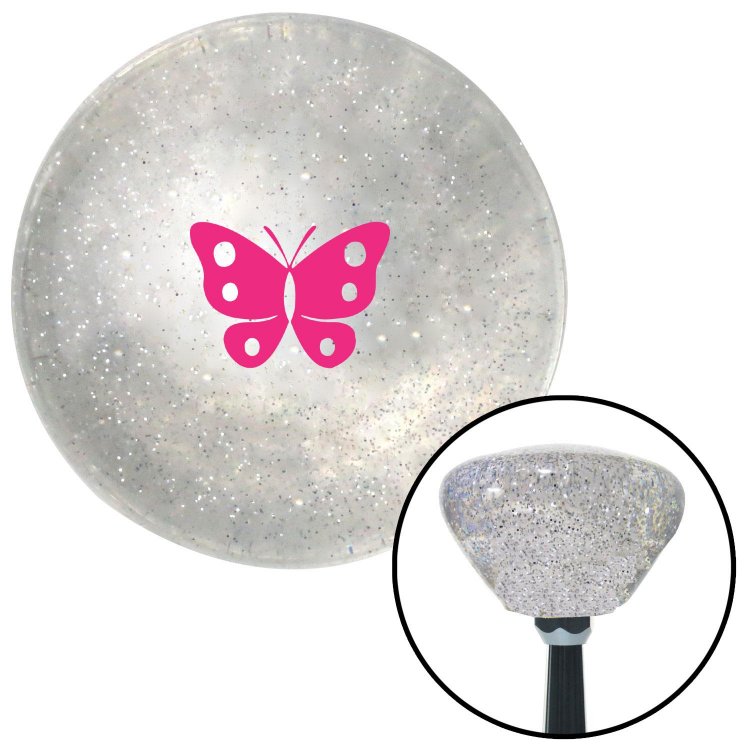 Pink Classic Butterfly Clear Metal Flake with M16 x 1.5 Insert American Shifter 277154 Shift Knob