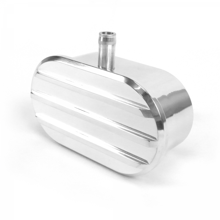 Set Of 2 Polished Aluminum Finned Oval Breathers - Air & PCV Combo, Fits 1 1/4" Valve Cover Holes