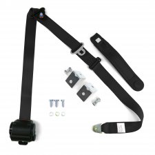3pt Black Retractable Seat Belt With Mount Brackets - Standard Buckle - Part Number: STBSB3RSBKHPK