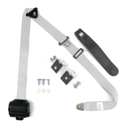3pt White Retractable Seat Belt With Mounting Brackets - Standard Buckle - Part Number: STBSB3RSWTHPK