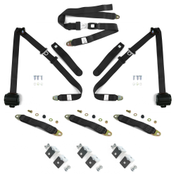 3pt Black Retractable Seat Belts With Middle 2pt Lap Belt Kit For Bench Seat - Part Number: STBSBK3PSBKB