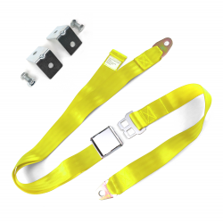 2 point Yellow Airplane Buckle Lap Seat Belt w/ Anchor Plate & Hardware Pack - Part Number: STB2LA7631C