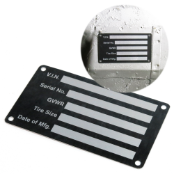 Engraved Trailer Truck Equipment Plate Serial Model # ID Tag White/Black Chrome 