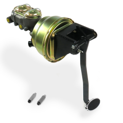 Universal 8” Dual PWR Brake Pedal Kit VT Under Dash Disc/Disc Small Chrome Oval - Part Number: HEXPKA78280