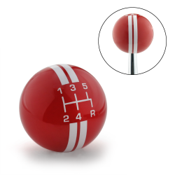 White Rally Stripe 5 Speed Shift Pattern Red Shift Knob with M16x1.5 Insert - Part Number: ASCSN18005