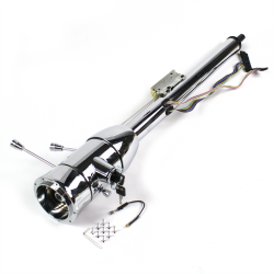 32" Chrome Keyed Steering Column ~ Floor Shift with 9 Hole Wheel Adapter - Part Number: HEX7AD38