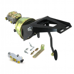 1955-59 Chevy Truck 8” Dual Power Brake Pedal Kit VT Disc/Drum Small Black Oval - Part Number: HEXPKA78FEE