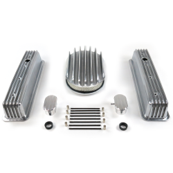 SBC 12” Deep Oval/Tall Center Bolt Finned Engine Dress Up kit~w/ Breathers (PCV) - Part Number: VPA7AC3F
