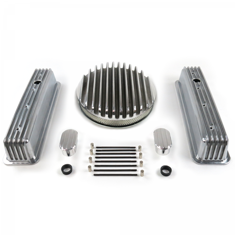 Hot Rod Black Oval w/ Silver Finns Valve Cover Breather Kit W/ Grommet SBC BBC 