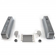 Vintage Center Bolt Finned Valve Covers w/ Breathers (PCV) Small Block Chevy - Part Number: VPA7AC0C