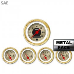 5 Gauge Set - SAE American Classic Gold IX, Rd Vintage Needles, Gold Trim Rings - Part Number: GAR1131ZEXQAAAE