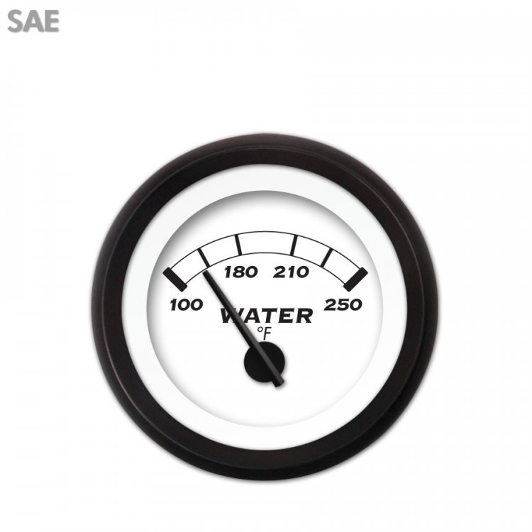 Water Temp Gauge SAE Classic, Black Modern Needles, Black Trim Rings