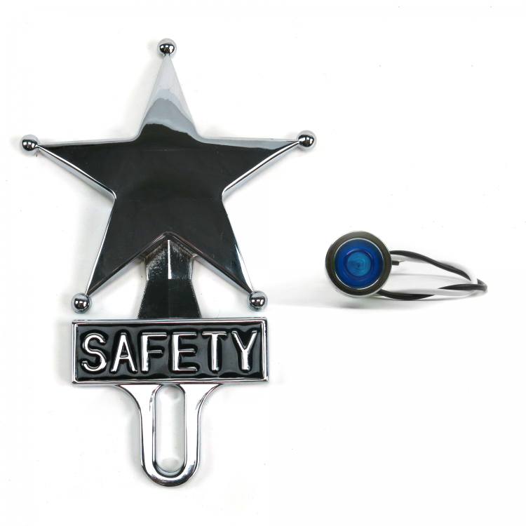 Vintage Parts 701967 Chromed License Plate Topper Blue LED Illumination, Hot Rod Jewel Safety Star 