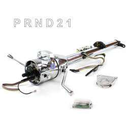 Keyed Tilt Column Chrome - Column Shift 3SPD 2.5" Drop Push Button BL  - Part Number: HEXCC1KCS025XPBL0