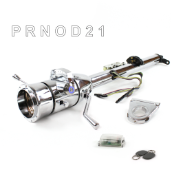 Keyed Tilt Column Chrome - Column Shift O/D 3.5" Drop 9 Hole Push Button BL w/ RFID - Part Number: HEXCC1KCO0359PBL1