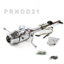 Keyed Tilt Column Chrome - Column Shift O/D 3.5" Drop 6 Hole Push Button WH w/ RFID - Part Number: HEXCC1KCO0356PWH1