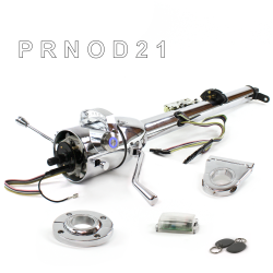 Keyed Tilt Column Chrome - Column Shift O/D FLR MNT 3.5" Drop Push Button BL w/ RFID - Part Number: HEXCC1KCO135XPBL1