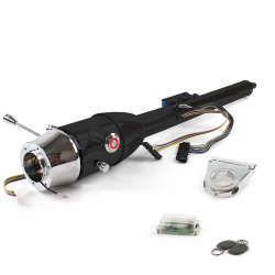 Keyed Tilt Column Black - Floor Shift 3.5" Drop 6 Hole Push Button RD w/ RFID - Part Number: HEXCB2KXX0356PRD1