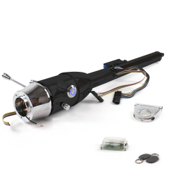 Keyed Tilt Column Black - Floor Shift 2.5" Drop 6 Hole Push Button BL w/ RFID - Part Number: HEXCB2KXX0256PBL1