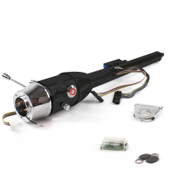 Keyed Tilt Column Black - Floor Shift 2.5" Drop 6 Hole Push Button RD w/ RFID - Part Number: HEXCB2KXX0256PRD1