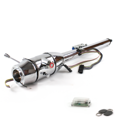 Keyed Tilt Column Chrome - Floor Shift 6 Hole Push Button RD w/ RFID - Part Number: HEXCC2KXX0X6PRD1