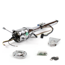 Keyed Tilt Column Chrome - Floor Shift FLR MNT 3.5" Drop Push Button GN w/ RFID - Part Number: HEXCC2KXX135XPGN1