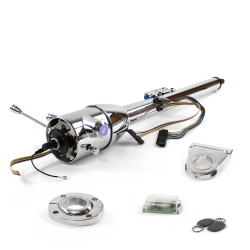 Keyed Tilt Column Chrome - Floor Shift FLR MNT 3.5" Drop Push Button BL w/ RFID - Part Number: HEXCC2KXX135XPBL1