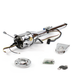 Keyed Tilt Column Chrome - Floor Shift FLR MNT 3.5" Drop Push Button OR w/ RFID - Part Number: HEXCC2KXX135XPOR1