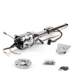 Keyed Tilt Column Chrome - Floor Shift FLR MNT 3.5" Drop Push Button WH w/ RFID - Part Number: HEXCC2KXX135XPWH1