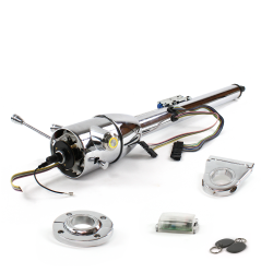 Keyed Tilt Column Chrome - Floor Shift FLR MNT 3.5" Drop Push Button YL w/ RFID - Part Number: HEXCC2KXX135XPYL1