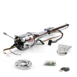 Keyed Tilt Column Chrome - Floor Shift FLR MNT 3.5" Drop Push Button RD w/ RFID - Part Number: HEXCC2KXX135XPRD1