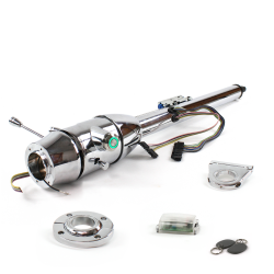 Keyed Tilt Column Chrome - Floor Shift FLR MNT 2.5" Drop 6 Hole Push Button GN w/ RFID - Part Number: HEXCC2KXX1256PGN1