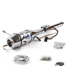 Keyed Tilt Column Chrome - Floor Shift FLR MNT 2.5" Drop 6 Hole Push Button BL w/ RFID - Part Number: HEXCC2KXX1256PBL1