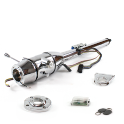 Keyed Tilt Column Chrome - Floor Shift FLR MNT 2.5" Drop 6 Hole Push Button WH w/ RFID - Part Number: HEXCC2KXX1256PWH1