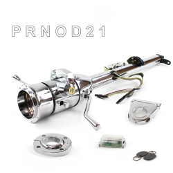 Keyed Tilt Column Chrome - Column Shift O/D FLR MNT 3.5" Drop 9 Hole Push Button YL w/ RFID - Part Number: HEXCC1KCO1359PYL1