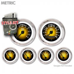 Black Modern Needles, Chrome Trim Rings, Style Kit Installed Aurora Instruments 6302 Pulsar Amber Tachometer Gauge with Emblem