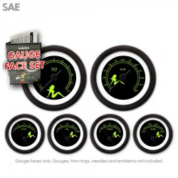 Gauge Face Set - SAE Mudflap Green Text, Black - Part Number: GARFE071