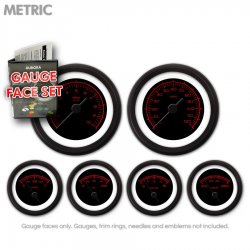 Gauge Face Set - Metric Competition Red Text, Black - Part Number: GARFM030