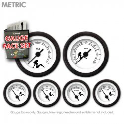 Gauge Face Set - Metric Mudflap Black Text, White - Part Number: GARFM069